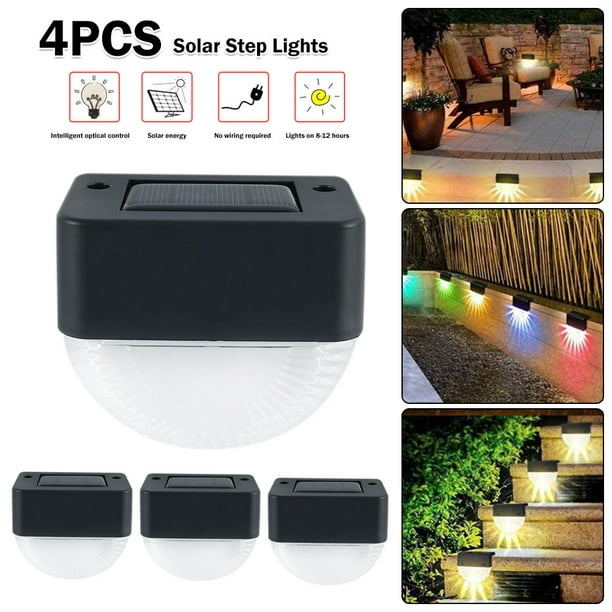 4PCS Bright SOLAR POWERED WALL FENCE STAIR LED OUTDOOR GARDEN LIGHTING WARM